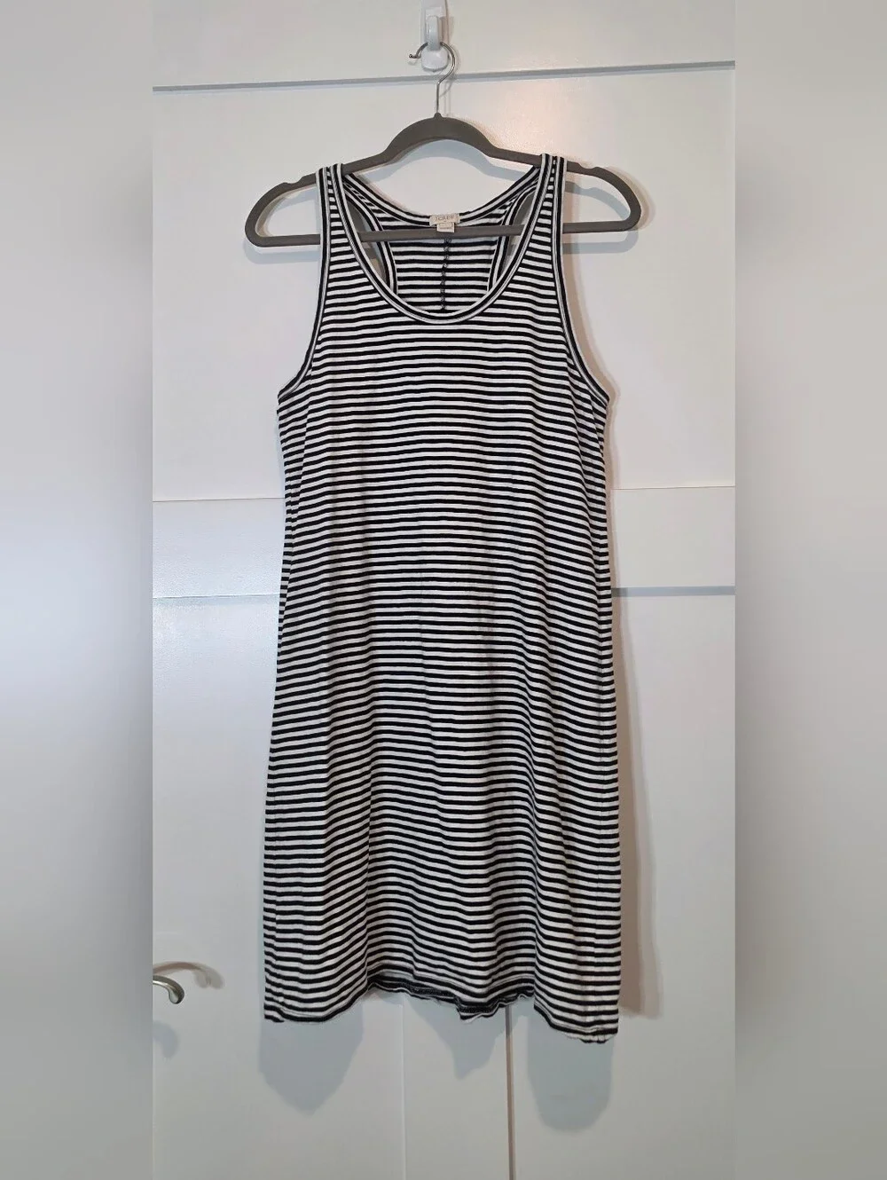 J. Crew Fact Cotton Racerback Tank Dress Knee Length Black White Striped Large